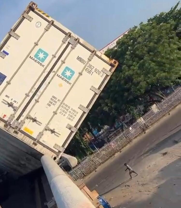 20-ft container falls, kills two dispatch riders in Lagos